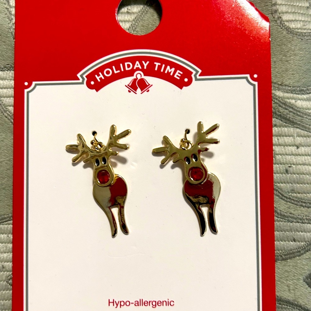 2 Pair New Christmas Holiday Earrings -Bargain ! Reindeer and Ornaments!